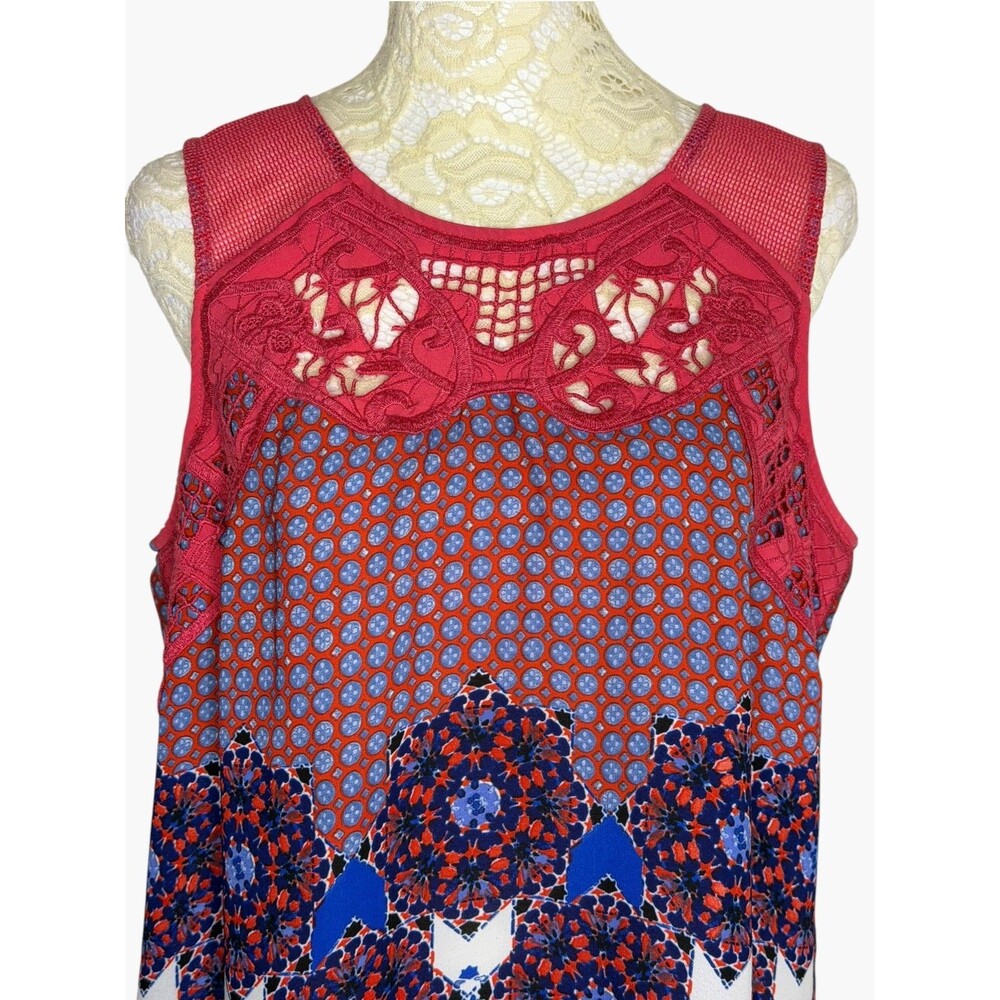 Daniel Rainn Tunic Top Blouse Shirt Lace Mesh Hi Low Chiffon Floral Geometric M - Picture 2 of 7